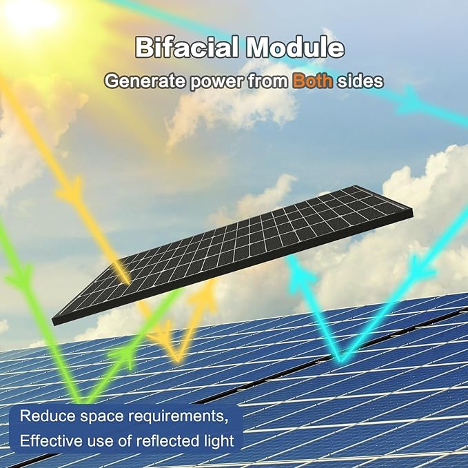 JJN Bifacial 200 Watt Solar Panel, 16BB N-Type 200W 12V 25% High Efficiency 200W Solar Panels, Monocrystalline Solar Module for RV Home Farm Trailer Camper Marine Off-Grid Solar System