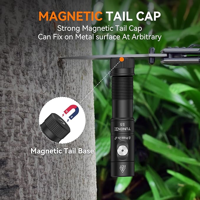 S5 1400 Lumens Mini Flashlight Rechargeable- Super Bright LED Pocket Light with Magnet & Clip, Red/Orange Diffuser,Small AA EDC Flashlight for Outdoor, Camping, Hiking, Emergency