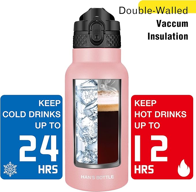 Han's Bottle Kids Water Bottle with Straw Lid - Insulated Stainless Steel Reusable Tumbler for Girls,Boys,Thermo Mug,17oz,Blush