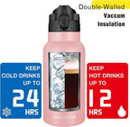 Han's Bottle Kids Water Bottle with Straw Lid - Insulated Stainless Steel Reusable Tumbler for Girls,Boys,Thermo Mug,17oz,Blush