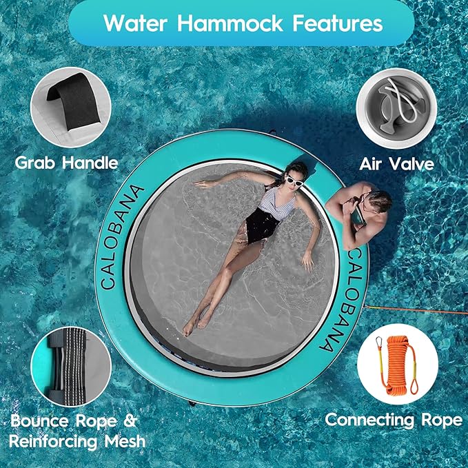 Round Floating Ring Inflatable Water Hammock Heavy Duty River Floats Lake Raft for Adults Tanning Pool Lounger Float Island Platform Pad Mat for Party