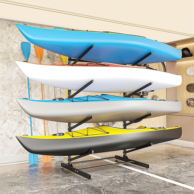 Kayak Storage Rack, Heavy-Duty Metal Kayak Storage Rack Adjustable Freestanding Kayak Stand, Canoe and Paddleboard Kayak Rack for Indoor & Outdoor Use