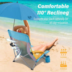 Homcosan Portable Low Folding Beach Chairs Set of 2 with Detachable Umbrellas - Lightweight Camping Chairs for Adults with Cup Holder & Storage Pockets, Carry Bag Included (Blue & Pink)