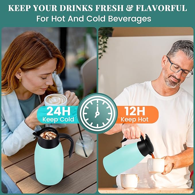 68 Oz Thermal Coffee Carafe, Stainless Steel Insulated Vacuum coffee crafts to keep coffee hot, 2 Liter Tea Water Coffee and Beverage Dispenser (Blue)
