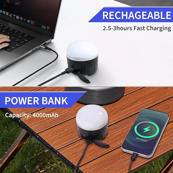 1000LM Rechargeable Camping Lantern, 110H Runtime Compact Portable Tent Light with 5 Brightness Levels, Magnetic Base, IPX4 Waterproof Emergency Hanging Light for Power Outage, Hurricane, Camping