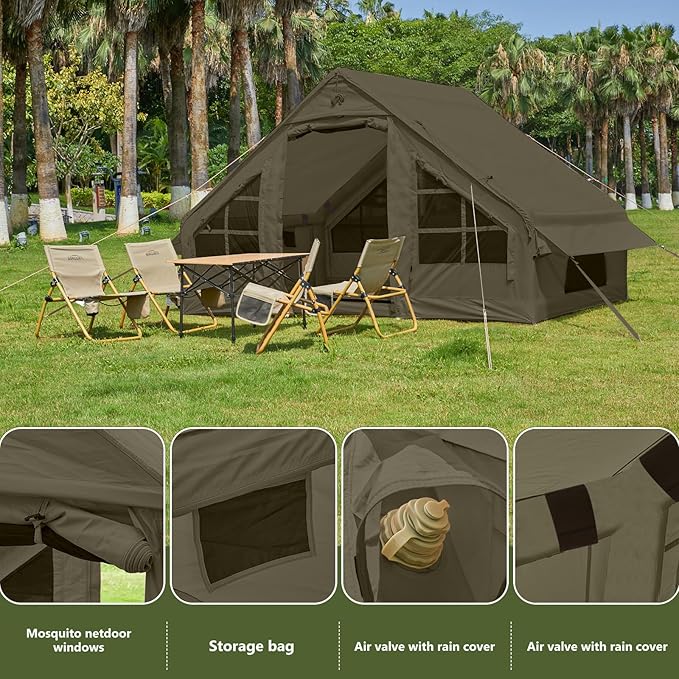 SHANQUAN Inflatable Tent with Pump,4-6 Person Instant Glamping Camping Tents House, Easy Setup Blow Up Family Tents for 4 Seasons Waterproof Inflatable Tent for Camping with Mesh Windows.