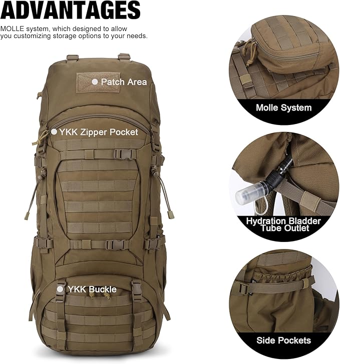 Mardingtop 70L Internal Frame Backpack for Camping,Hiking,Travel,Tactical Backpack with Rain Cover