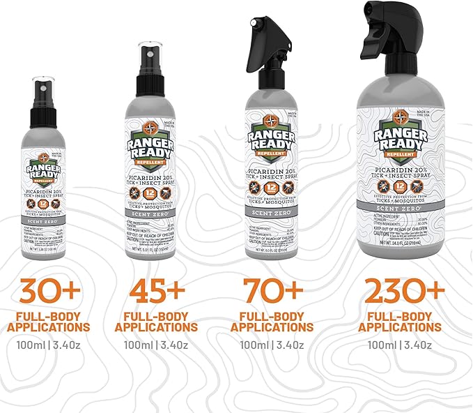 Ranger Ready Repellents Picaridin Insect Repellent with Scent Zero - Mosquito Repellent & Tick Spray (5 Fl Oz, Pack of 3)