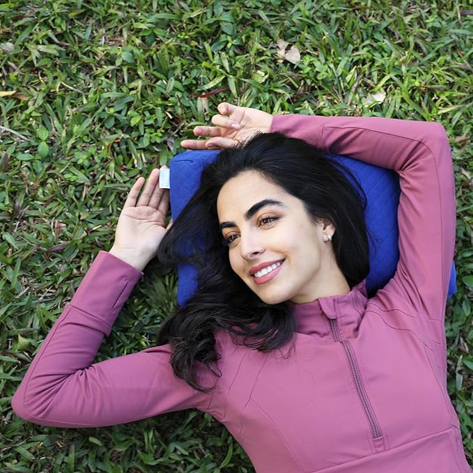 Camping Pillow Memory Foam, Easy to Fold, Camping Essentials, Small Travel Pillows with Portable Bag, Hiking Pillow for Backpacking, Anti-Pilling Pillow Cover (Blue)