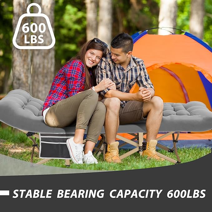 Folding Camping Cot for Sleeping, Portable Cots for Adults, Heavy Duty Cot Bed 550LBS(Max Load), Extra Wider Cots with Large Pocket for Outdoor, Office, Beach