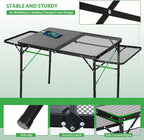 Nice C Camping Table, Ourdoor Grill Table, Tailgate Tables, Solar Panel Tables with USB Type-C&DC Charging Cable, 42W Portable Solar Charger, 2 Side Shelves, with Mesh Net&Cup Holders