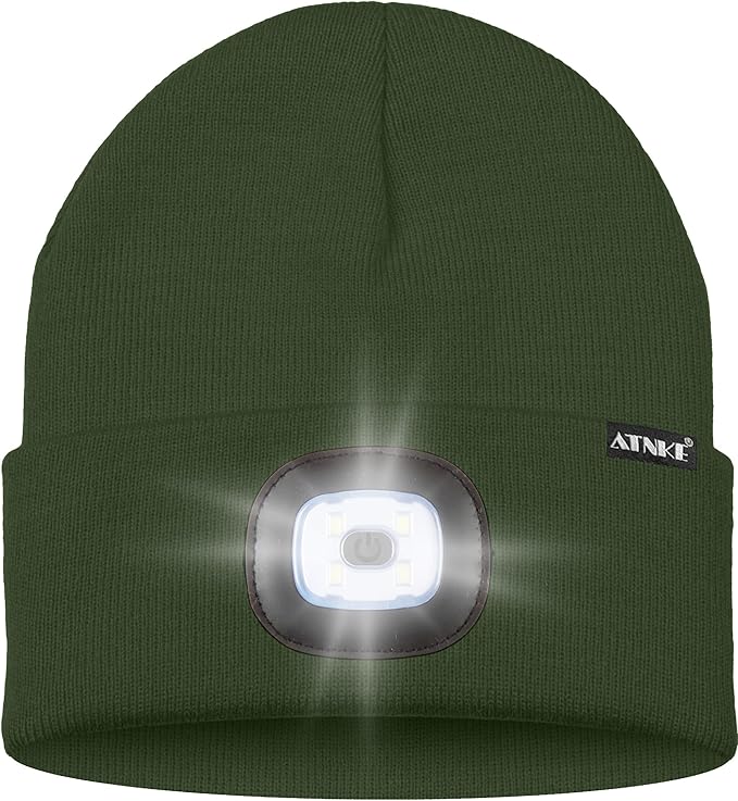ATNKE LED Lighted Beanie Hat,USB Rechargeable 4 LED Running Headlamp Bright Cap with The Light Gifts for Men and Women