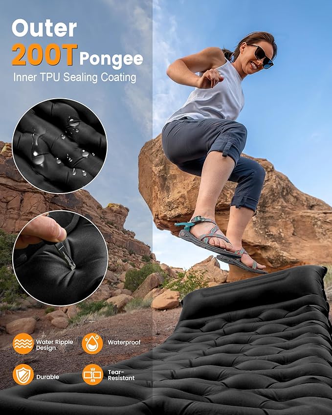 Camping Sleeping Pad,5.9 Inch Thick Camping Mat with Built in Pillow and Foot Pump,Self Inflating Sleeping Pad Ultralight for Camping Backpacking Tent（Green