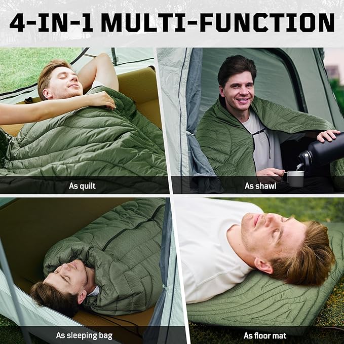 Camping Blanket, Packable, Lightweight Camp Quilt with Zipper, Multifunctional Outdoor Sleeping Blanket for Backpacking, Travel, Stadium, Beach