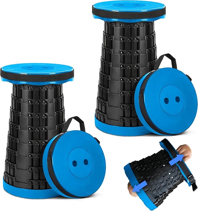 2-Pack 2025 Upgraded Collapsible Stool, Max 620lb Portable Folding Stool, Height Adjustable Retractable Telescopic Seat, Travel Chair, Foldable Camping Seat or Footrest, Gift