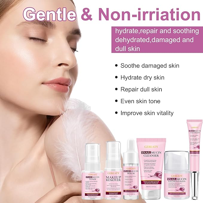 Skin Care Sets for Women,Gentle 6PCS Skincare Set with Korean Snail Secretion Filtrate,Anti Aging & Hydrating Repair Soothe Moisturize for Dull Skin & Fine Lines,Self Face Skin Care Birthday Gift