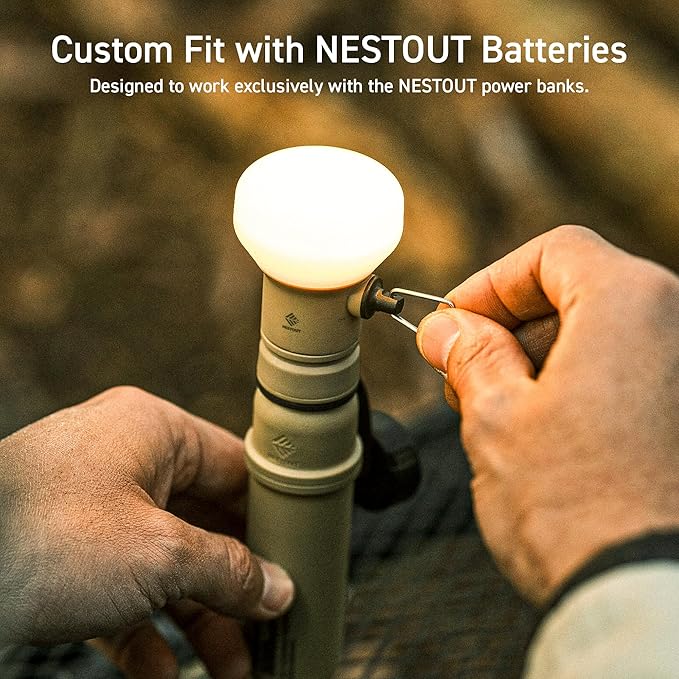 NESTOUT Rugged Outdoor Camping LED Lantern w/ Mini Tripod, Dimmable USB Powered Soft LED Light, IP44 Water Dust Resistant, 10-350 Lumen, Portable Lamp for Power Bank EDC Travel, LAMP-1 (Beige)