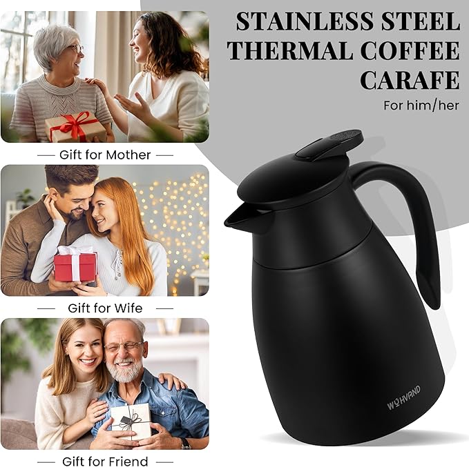 34 Oz Thermal Coffee Carafe, Stainless Steel Insulated Vacuum coffee crafts to keep coffee hot, 1 Liter Tea Water Coffee and Beverage Dispenser (Black)