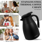 34 Oz Thermal Coffee Carafe, Stainless Steel Insulated Vacuum coffee crafts to keep coffee hot, 1 Liter Tea Water Coffee and Beverage Dispenser (Black)