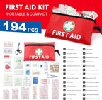 Mini First Aid Kit for Minor Cuts, Scrapes, Sprains, Burns, 194Pcs Portable Compact First Aid Kit for Home, Car, Travel, Camping and Outdoor Emergencies, Small Size Trauma Kits