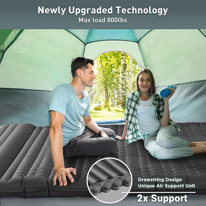 Elegear Double Sleeping Pad for Camping, 4.7" Ultra-Thick Self Inflating Camping Pad 2 Person with Pillow Built-in Foot Pump Camping Sleeping Mat for Backpacking, Hiking, Portable Camping Pad