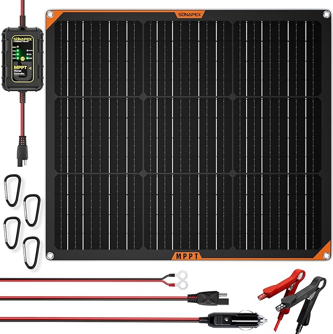 SUNAPEX 50W Flexible Solar Panel with MPPT Charge Controller, Solar Battery Charger Maintainer, 12V Waterproof Solar Trickle Charger for Car, Motorcycle, Boat, Marine, RV, Trailer, Tractor,Truck, etc