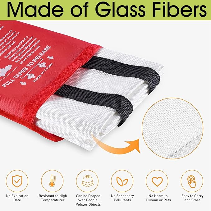 Fire Blanket for Kitchen Home Emergency - Fiberglass Blankets Fire Survival Suspension Flames Retardant Extinguisher Great for Stove Car Garage Office Camping Caravan BBQ Safety (1-Pack)