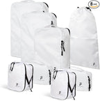 8 Piece Compression Packing Cubes Set - Double Capacity Design for Travel - Small, Medium & Large Sizes - Carry-On Suitcase Organizer Bags (White)
