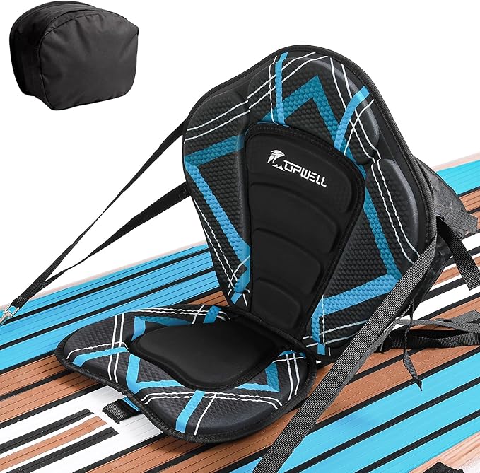 UPWELL Universal Kayak Seat with Detachable Storage Bag & 4 Adjustable Strap, Paddle Board Seat with Memory Foam Padded and Backrest for Kayak, Canoe, Sup