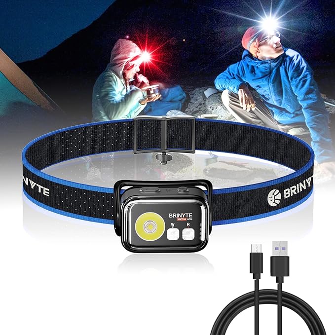 Brinyte HC01 1000 Lumen Rechargeable Headlamp, USB-C/AAA Dual Power, Red Light & 45H Runtime (Low Mode), Patented Adjustable Headband for Camping Hunting Hard Hat