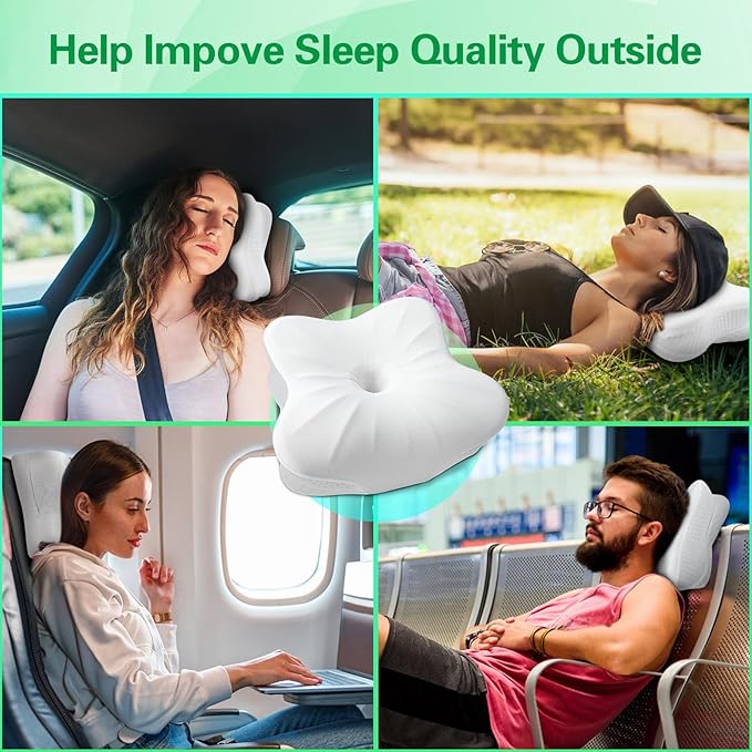 SAHEYER Memory Foam Camping Pillow, Travel Pillows for Sleeping, Neck Support Camping Gear Accessories - Small Pillow Travel Essentials for Sleeping, Backpacking, Hammock, White