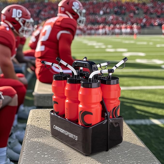 Cannon Sports 1 Liter Sports Water Bottle, BPA-Free, 34oz Capacity, Large Mouth, 2 lids (Straw & Squeeze) with Carrier, Great For Helmet Sports Such As Hockey, Lacrosse, Football, Boxing (Gray)