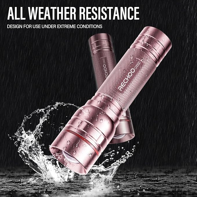 Rechargeable Flashlights High Lumens, G1000 Super Bright Flash Light 2 Pack, Small Zoomable LED Flashlight with 3 Lighting Modes, Portable Flashlights for Camping Essentials, Gift for Women (Pink)