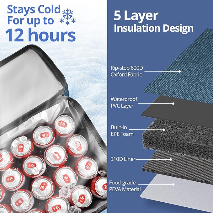 Maelstrom Collapsible Soft Cooler Bag, 24/30/60/75 Cans Beach Cooler, Ice Chest, Leakproof & Portable for Beach, Camping, Road Trips & Grocery Shopping