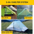 LANSHAN Ultralight Tent 3-Season Backpacking Tent for 1-Person or 2-Person Camping, Trekking, Kayaking, Climbing, Hiking