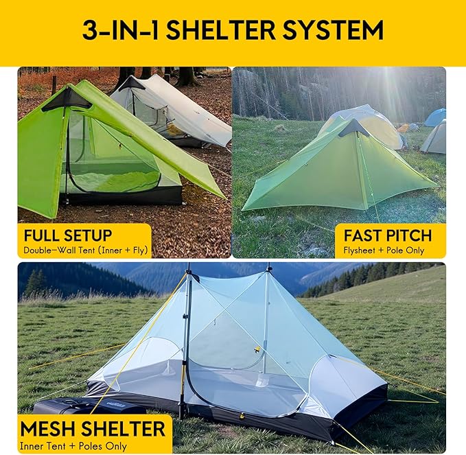 LANSHAN Ultralight Tent 3-Season Backpacking Tent for 1-Person or 2-Person Camping, Trekking, Kayaking, Climbing, Hiking