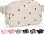 Pritent Fanny Packs for Women Cross Body Bag Waterproof Belt Bag with Adjustable Strap and Zipper Back Pocket Small Crossbody Bags Fashion Waist Packs for Workout Travelling(Strawberry Beige)