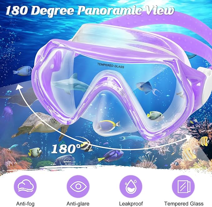 Kids Swim Goggles Snorkel Diving Mask for Boys Girls Ages 5-15, Two-Color Anti-Fog Swimming Goggles with Nose Cover
