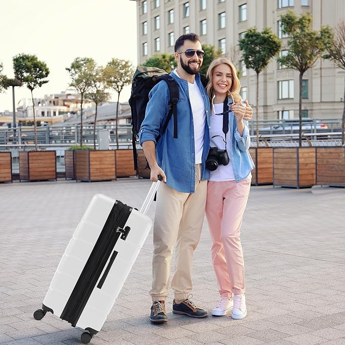 Sweetcrispy 3 PCS Luggage Set, Spinner Wheels Lightweight Expandable Travel Hard Shell Suitcase with TSA Lock, Cream White(20/24/28 inch)