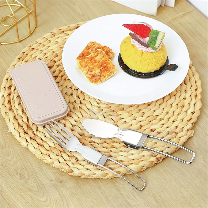 Camping Utensils Folding Cutlery set, Fork and Knife With Storage Box, Stainless Steel Tableware Accessories, Portable Outdoor Kitchen Set for Travel, Picnic, Hiking, Backpacks