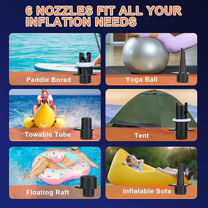 Electric Paddle Board Pump – 20PSI High-Pressure Electric SUP Pump Air Pump with Auto Shutoff, Dual-Stage Inflation for Paddle Boards, Kayaks, Tents, Boats & Inflatables White