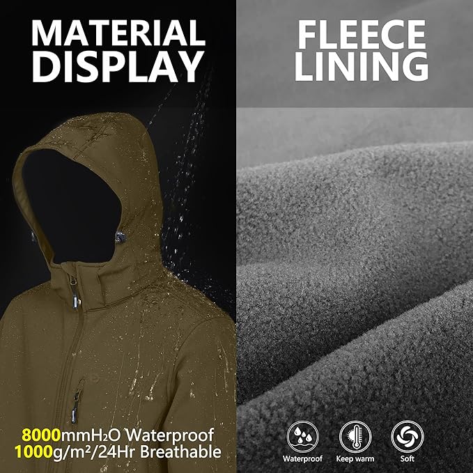 Outdoor Ventures Men's Lightweight Softshell Jacket Fleece Lined Hooded Water Resistant Winter Hiking Windbreaker Jackets