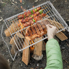 ZORMY 13" Folding Campfire Grill, 304 Stainless Steel Firepit Grill Grate, Heavy Duty Portable Camping Grill with Carrying Bag, Gas BBQ Grill Grate for Backpacking, Hiking, Picnics (Medium)