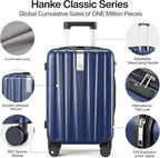Hanke 24 Inch Luggage Suitcases With Spinner Wheels Lightweight PC Hard Shell Rolling Suitcase With Travel Locks,Checked-Medium 24-Inch(Dark Blue)