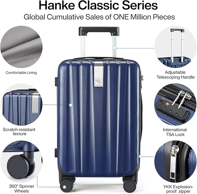 Hanke 29 Inch Luggage Suitcases With Spinner Wheels Lightweight PC hardside Rolling Suitcase With Travel Lock, Checked-Large 29-Inch(Dark Blue)
