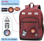 Swissdigital Design Big Student Laptop Backpack with Fun Personalized Patches For College Boy & Girl, Middle High School Teen Bookbag Cool Travel Daypack Burgundy - Includes 3 Patches | SD1718-44