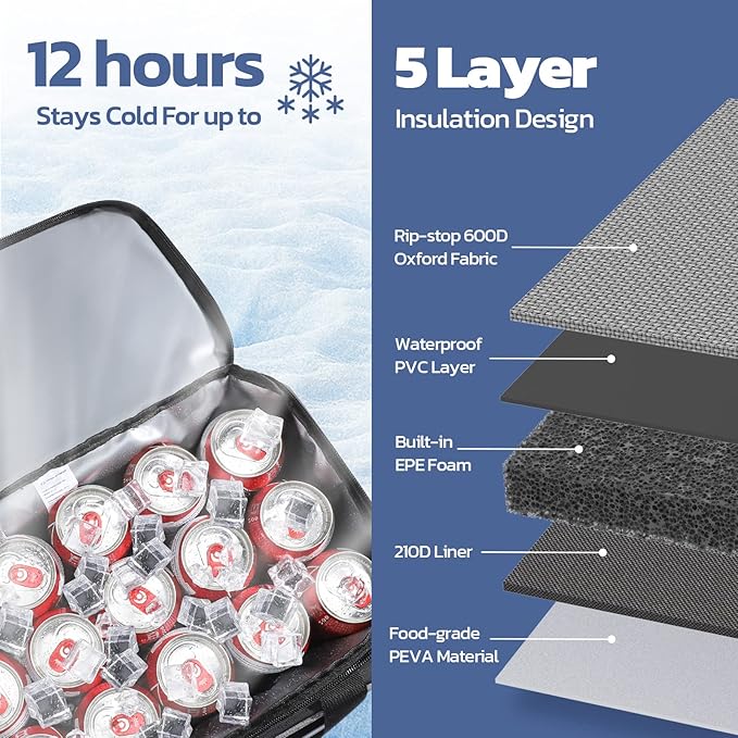 Maelstrom Collapsible Soft Cooler Bag, 24/30/60/75 Cans Beach Cooler, Ice Chest, Leakproof & Portable for Beach, Camping, Road Trips & Grocery Shopping