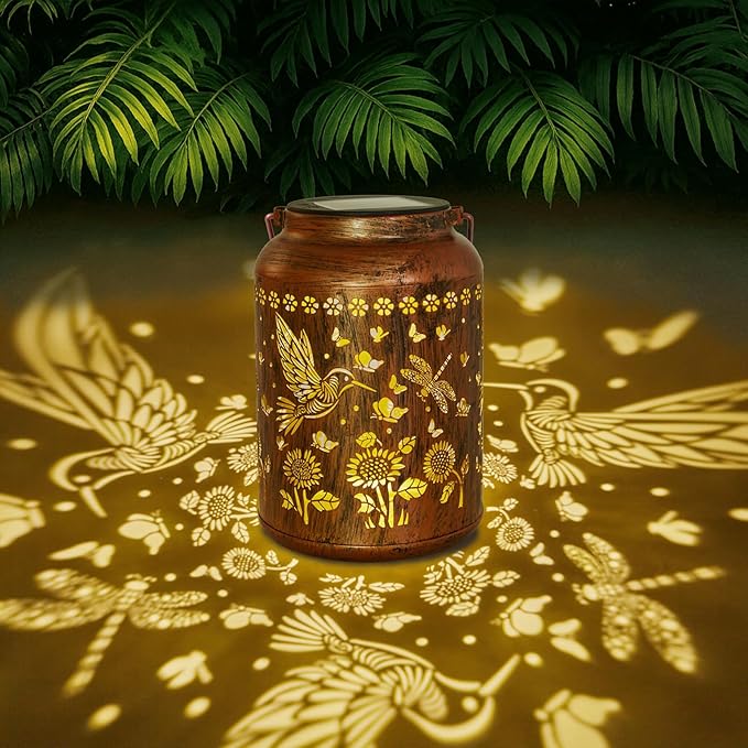 Hummingbird Lantern Solar Outdoor, Birthday Gifts for Women, Solar Light Outdoor Waterproof LED Decorative Garden for Lawn, Landscape, Patio, Porch Hanging Lantern for Ladies, Mom, Grandma