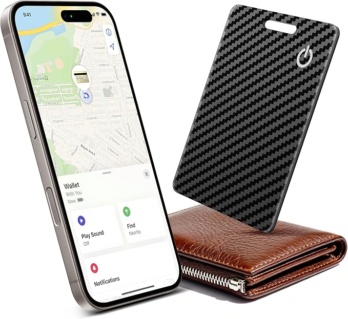 Wallet Tracker Card (iOS Only), Rechargeable Bluetooth Smart Tracking for Apple Find My Compatible Anti Tracker for Men Women Slim Item Locator for Purse Passport Key Luggage Tag (1Pcs/Black B1)