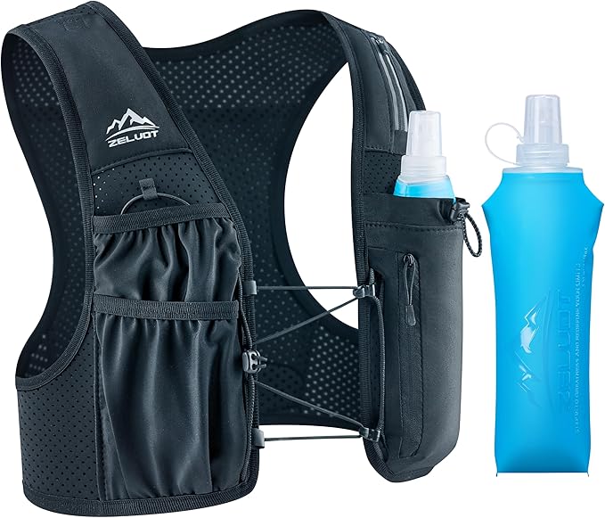 Running Vest for Women Men, USA Original Patent, Adjustable Chest Straps Running Hydration Vest with 500ml Soft Flask, Lightweight Reflective Hydration Backpack for Hiking Marathon
